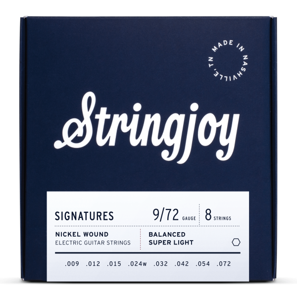 Stringjoy Signatures 8 String Balanced Super Light Gauge (9-72) Nickel Wound Electric Guitar Strings
