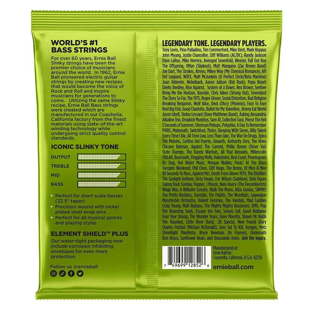 Ernie Ball Regular Slinky Nickel Wound Short Scale Electric Bass Strings 45-105 Gauge