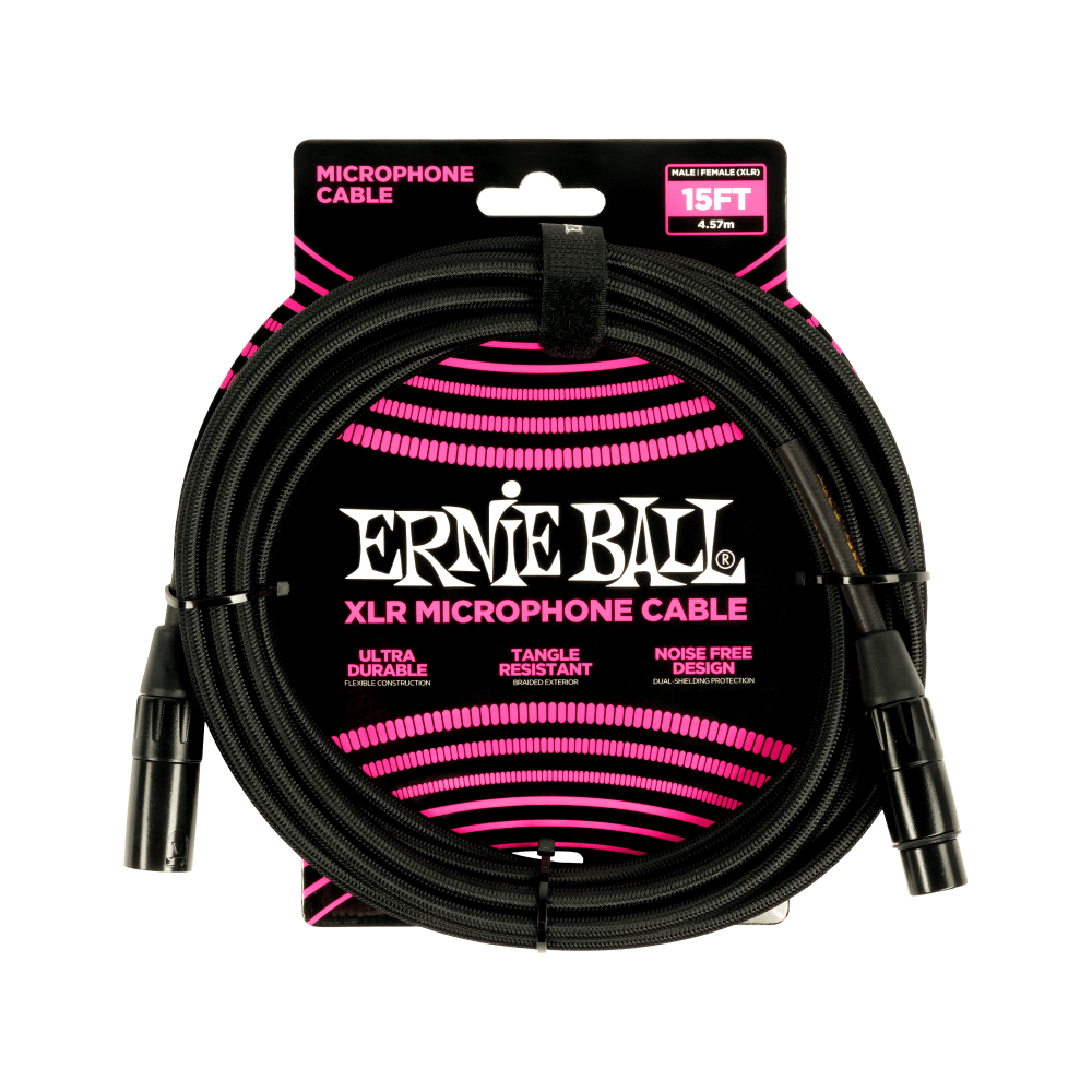 Ernie Ball Braided XLR Microphone Cable Male/Female 15ft Black