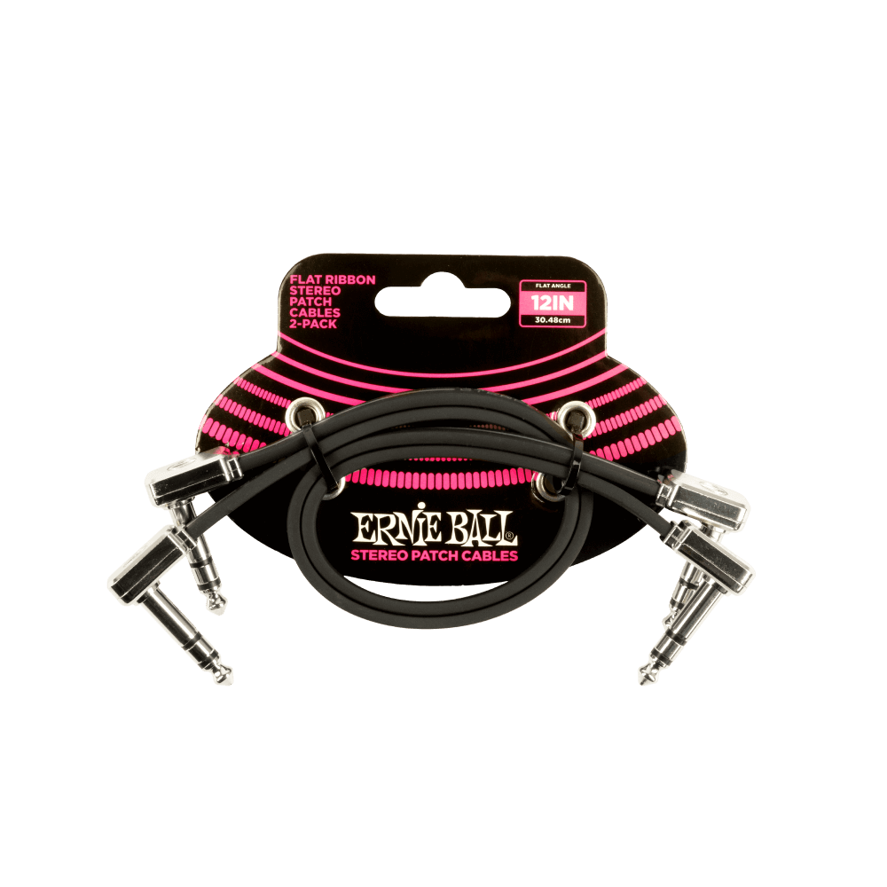 Ernie Ball Stereo Flat Ribbon Patch Cable 12in Black 2 Pack