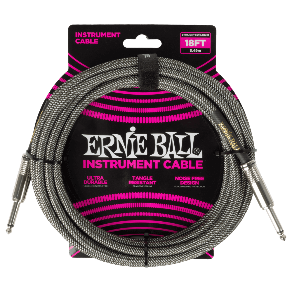 Ernie Ball Braided Instrument Cable Straight/Straight 18ft - Silver Fox