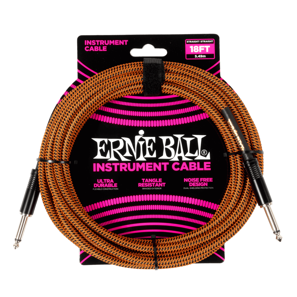 Ernie Ball 18' Braided Straight/Straight Instrument Cable Pumpkin Pie