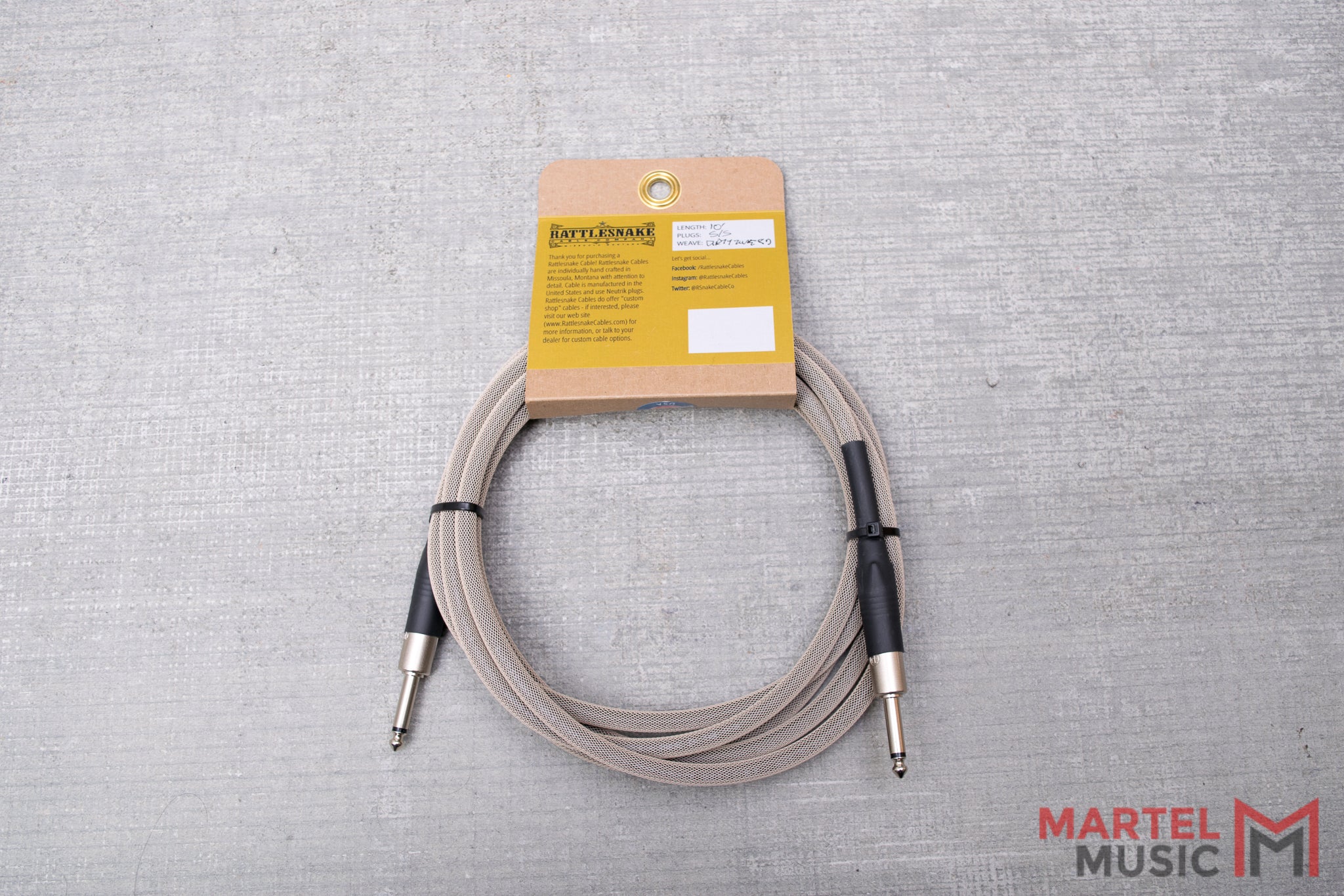 Rattlesnake Cable 10' Standard in Dirty Tweed Straight Plugs