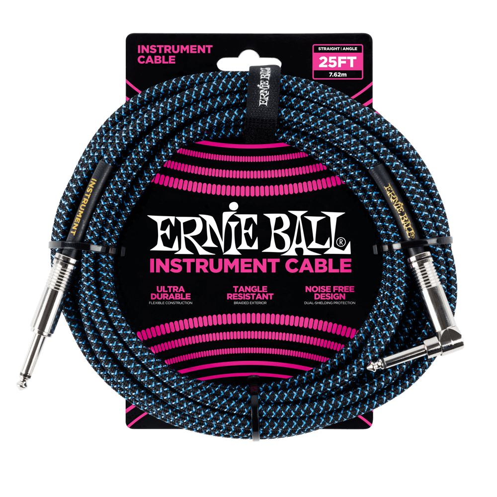 Ernie Ball 25' Braided Straight/Angle Instrument Cable Black/Blue