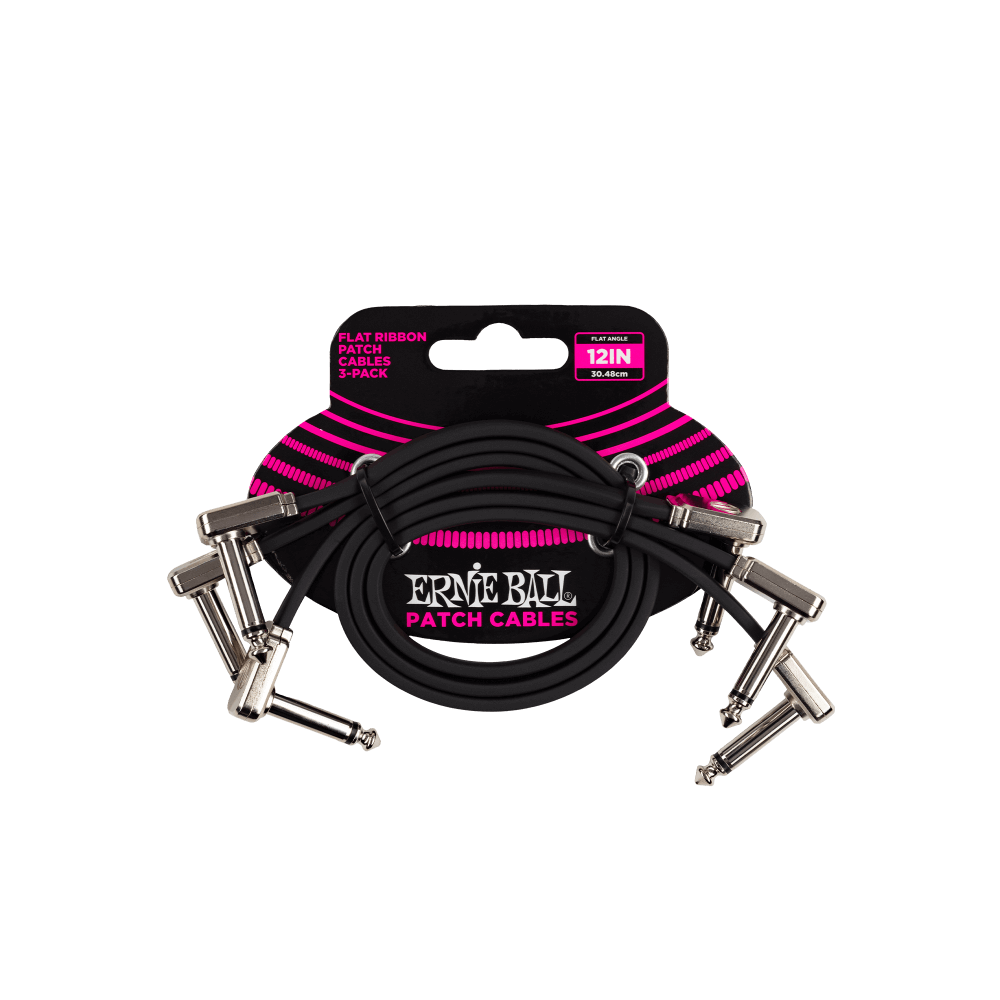 Ernie Ball 12" Flat Ribbon Patch Cable 3 Pack Black