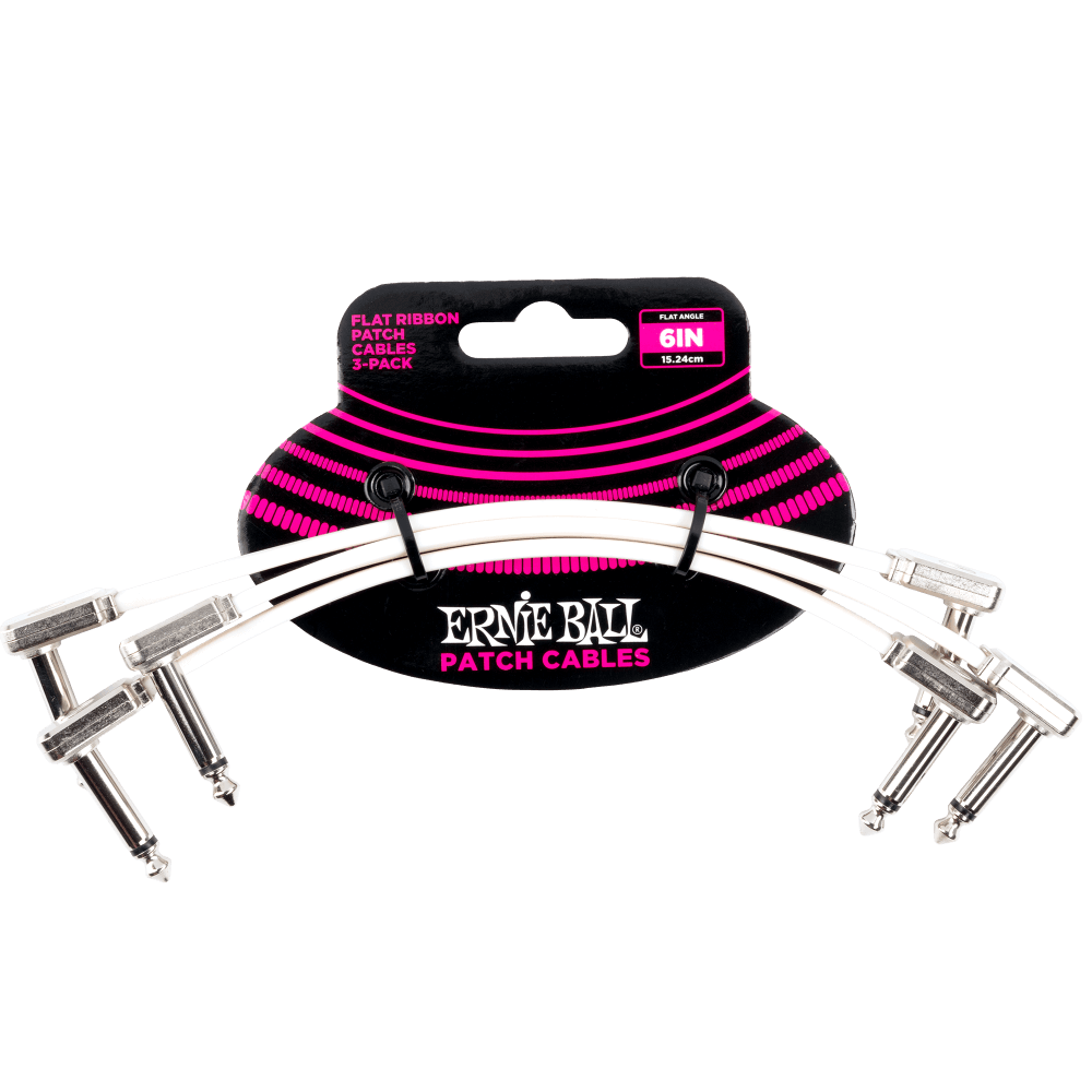 Ernie Ball 6" Flat Ribbon Patch Cable 3-Pack White