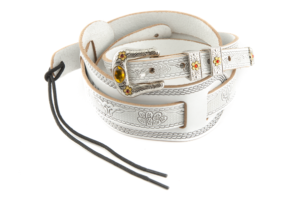 Gretsch Tooled Vintage Leather Guitar Strap, White