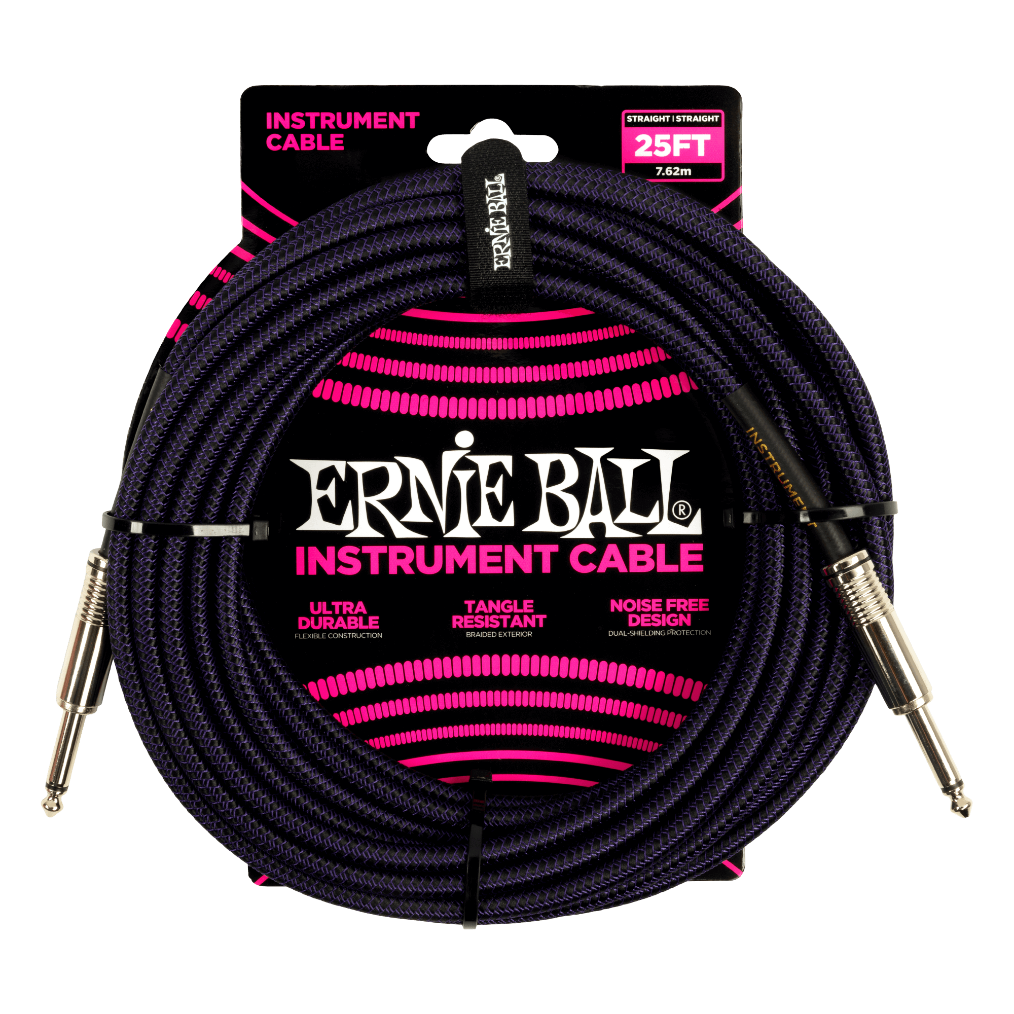 Ernie Ball 25' Braided Straight/Angle Instrument Cable Purple Black