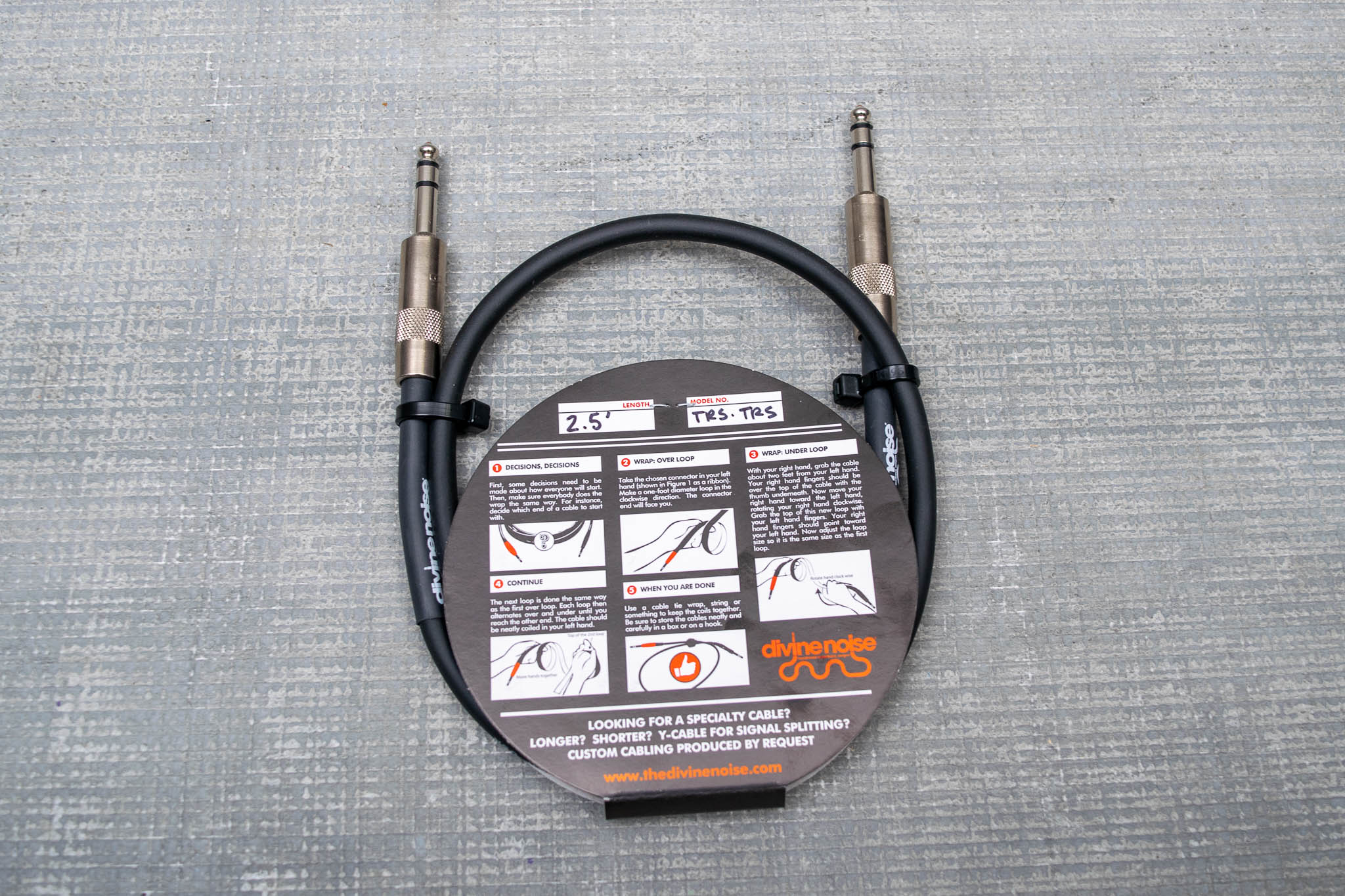 Divine Noise 2.5ft Black Cable TRS Stereo Straight Ends