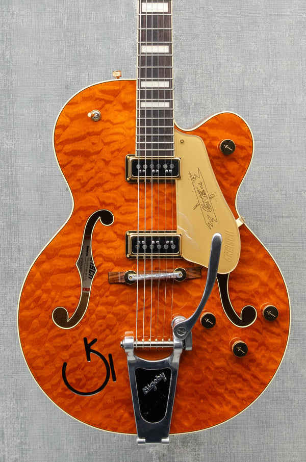 Used Gretsch G6120TGQM-56 Limited Edition Quilt Classic Chet Atkins® Hollow Body with Bigsby Roundup Orange Stain Lacquer