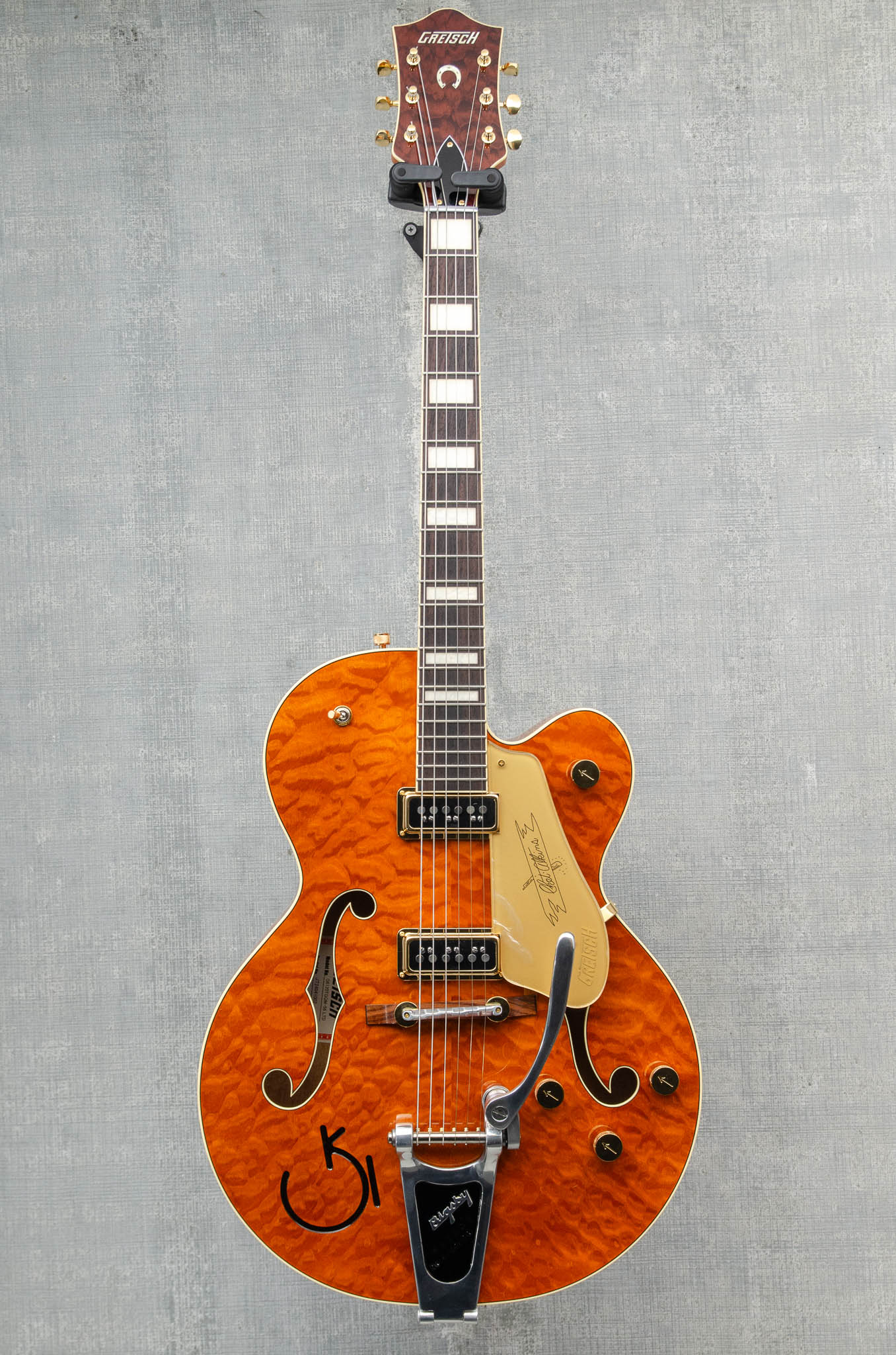 Used Gretsch G6120TGQM-56 Limited Edition Quilt Classic Chet Atkins® Hollow Body with Bigsby Roundup Orange Stain Lacquer