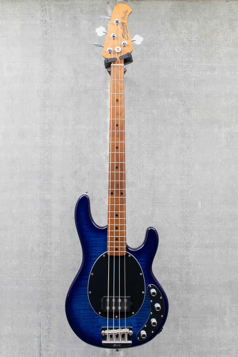 Used Sterling by Music Man StingRay RAY34 Flame Maple Neptune Blue