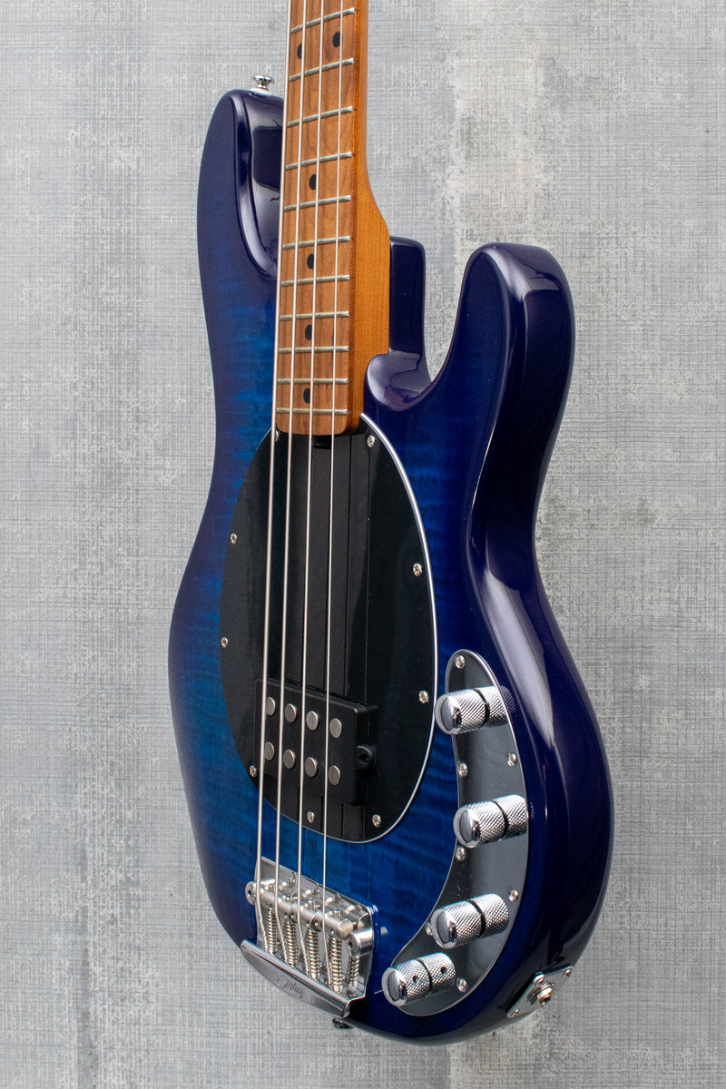 Used Sterling by Music Man StingRay RAY34 Flame Maple Neptune Blue
