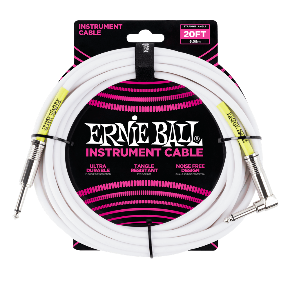 Ernie Ball Classic Instrument Cable Straight/Angle 20ft - White
