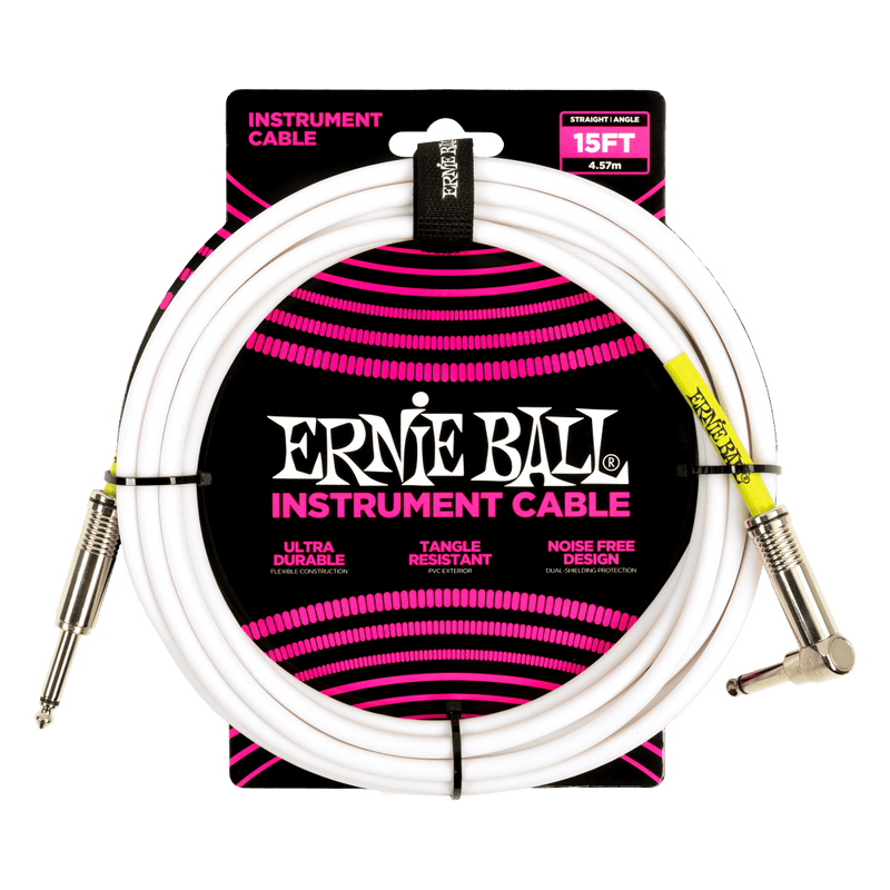 Ernie Ball Classic Instrument Cable Straight/Angle 15ft - White