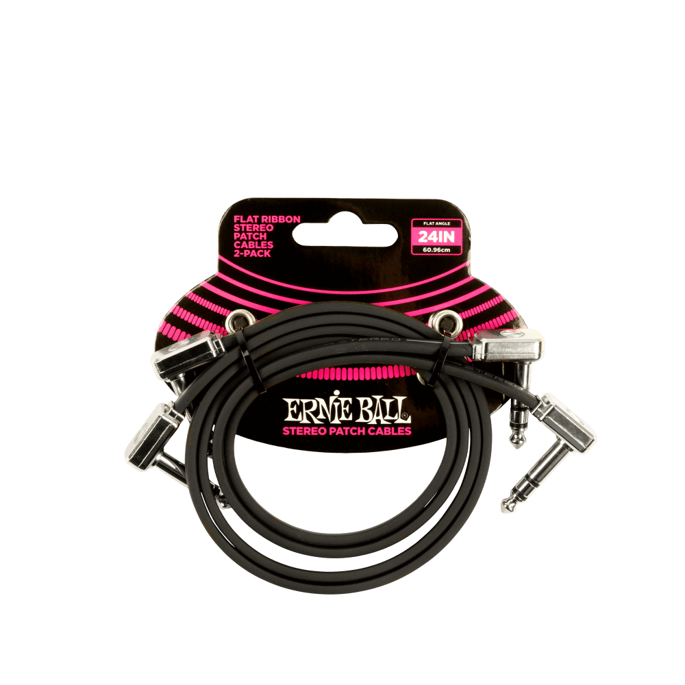 Ernie Ball Flat Ribbon Stereo Patch Cable 24in Black 2 Pack