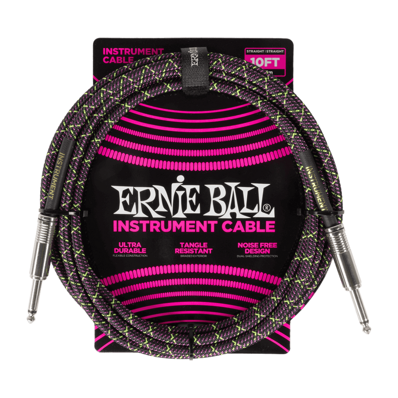 Ernie Ball P06427 Braided Instrument Cable Straight/Straight 10ft - Purple Python