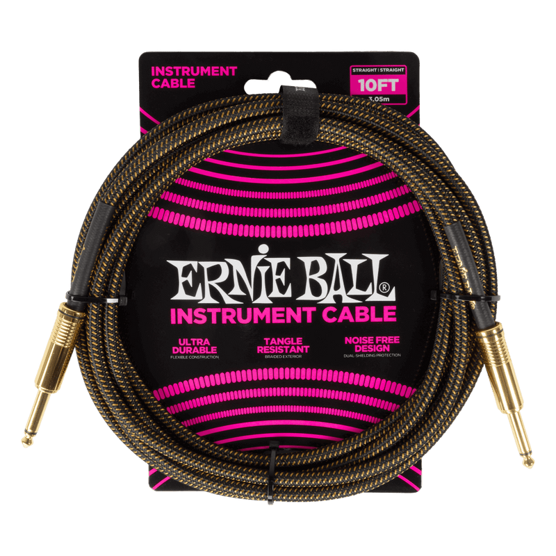 Ernie Ball P06428 Braided Instrument Cable Straight/Straight 10ft - Pay Dirt