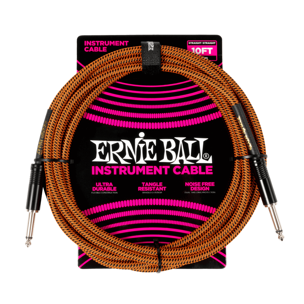Ernie Ball 10' Braided Straight/Straight Instrument Cable Pumpkin Pie