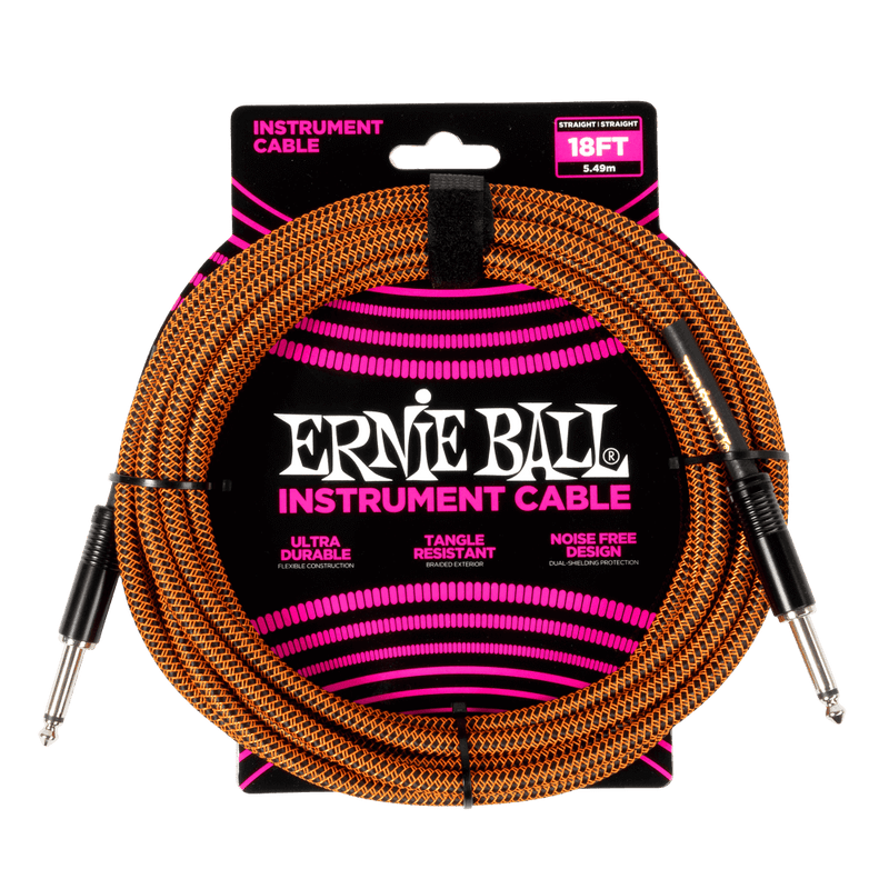 Ernie Ball 18' Braided Straight/Straight Instrument Cable Pumpkin Pie