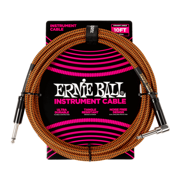 Ernie Ball 10' Braided Straight/Angle Instrument Cable Pumpkin Pie