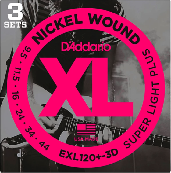 D'addario EXL120+ Nickel Wound, Super Light Plus, 9.5-44 3 Pack