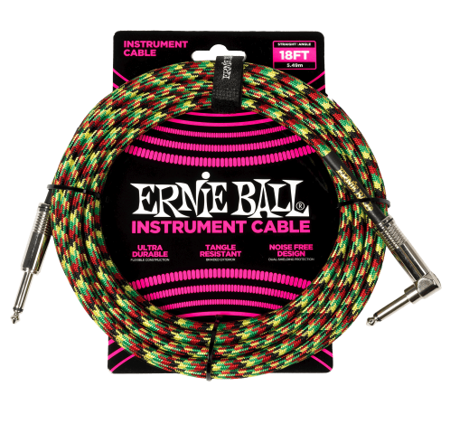 Ernie Ball Braided Instrument Cable Straight/Angle 18ft - Good Vibrations
