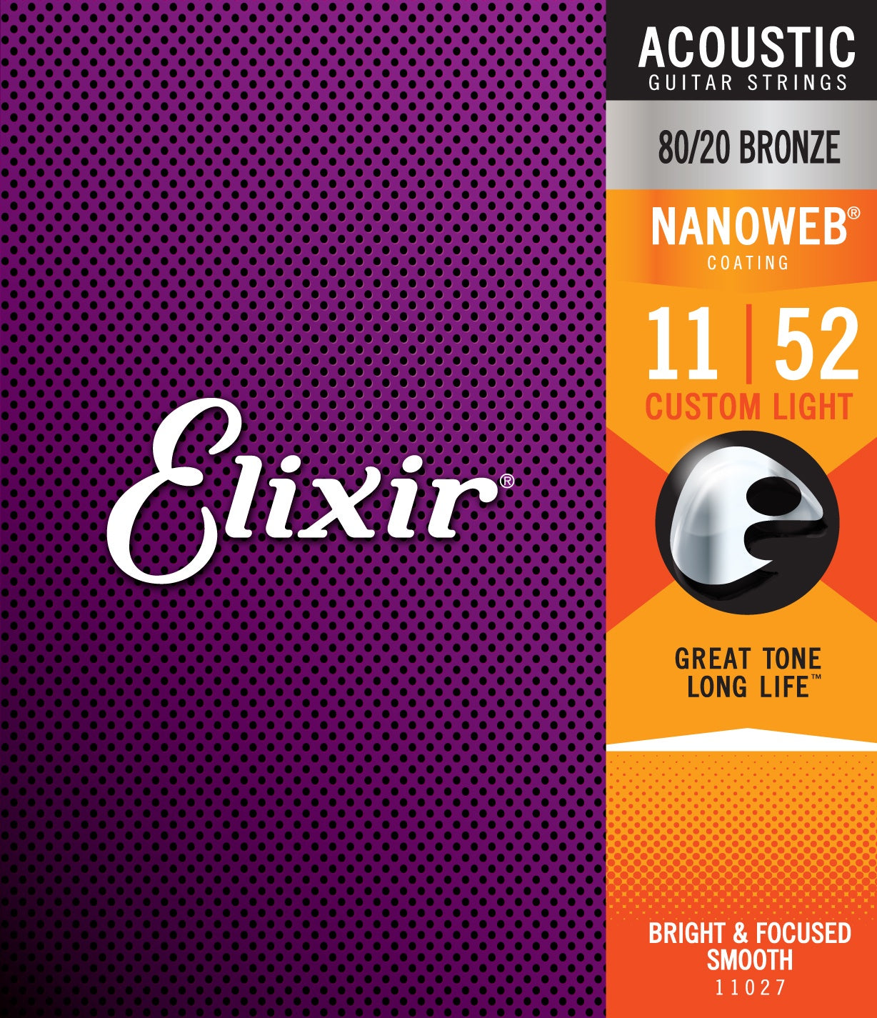 Elixir Acoustic 80/20 Bronze  Nanoweb Acoustic Strings Custom Light .11-.52