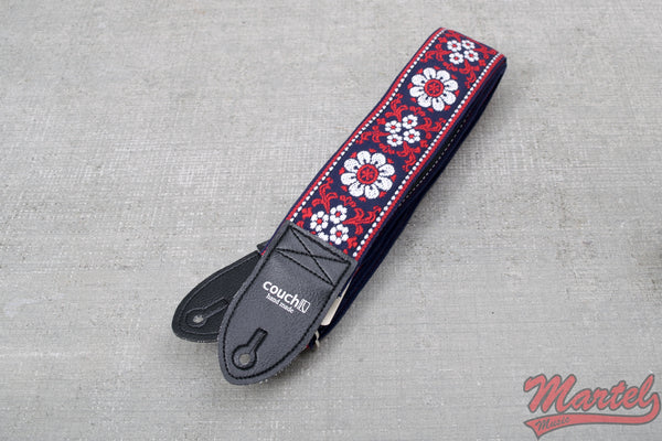 Couch Navy and Red 70's Flowers Vintage Hippie Guitar Strap