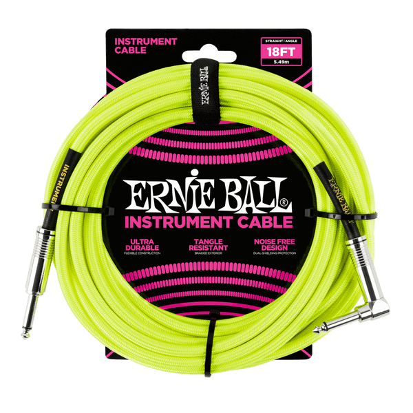 Ernie Ball 18' Braided Straight/Angle Instrument Cable Neon Yellow