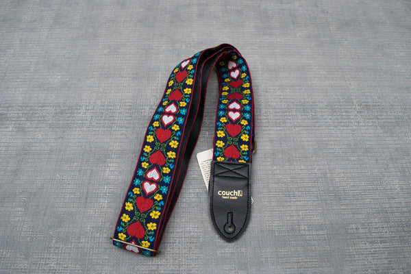 Couch Wonderland Hearts Navy And Red Guitar Strap