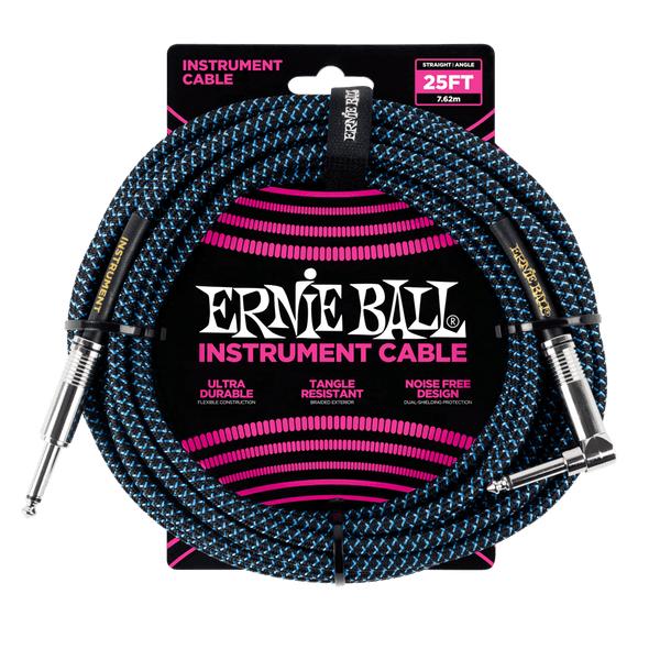 Ernie Ball 25' Braided Straight/Angle Instrument Cable Black/Blue