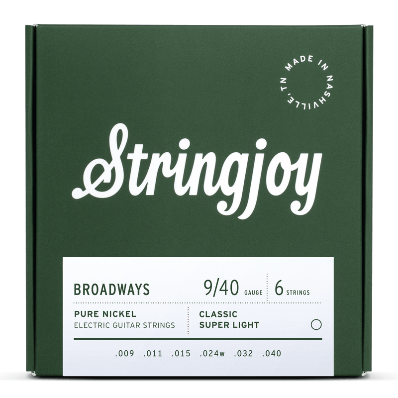 Stringjoy Broadways | Classic Super Light Gauge (9-40) Pure Nickel Electric Guitar Strings