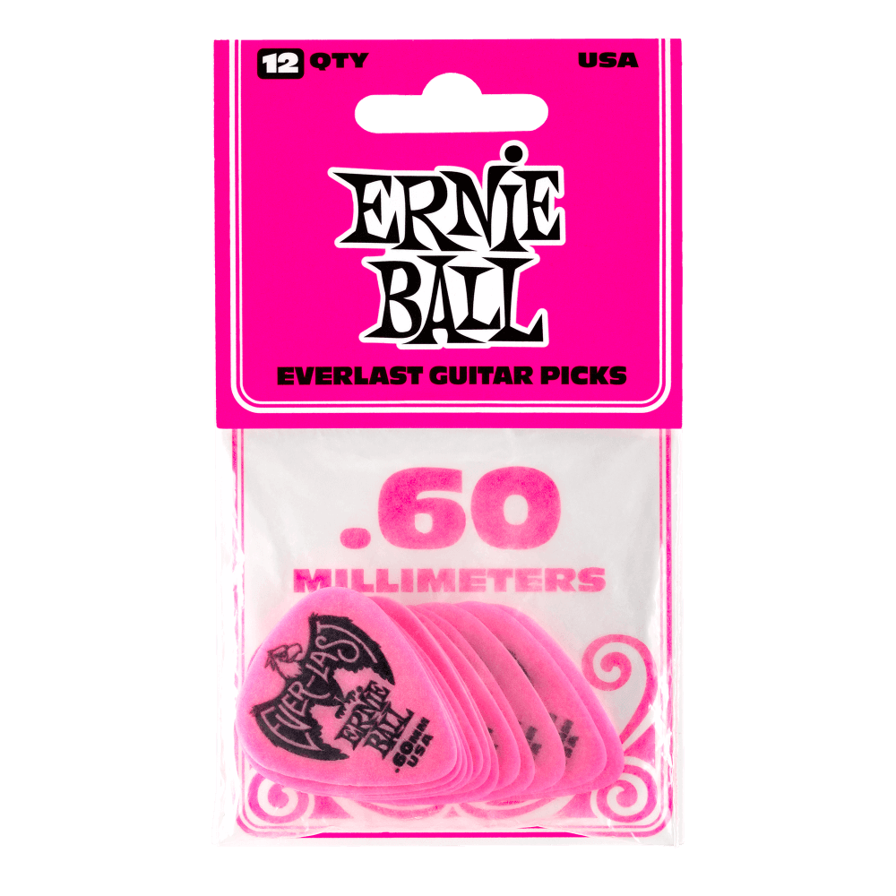 Ernie Ball Everlast Picks .60MM Pink 12 Pack