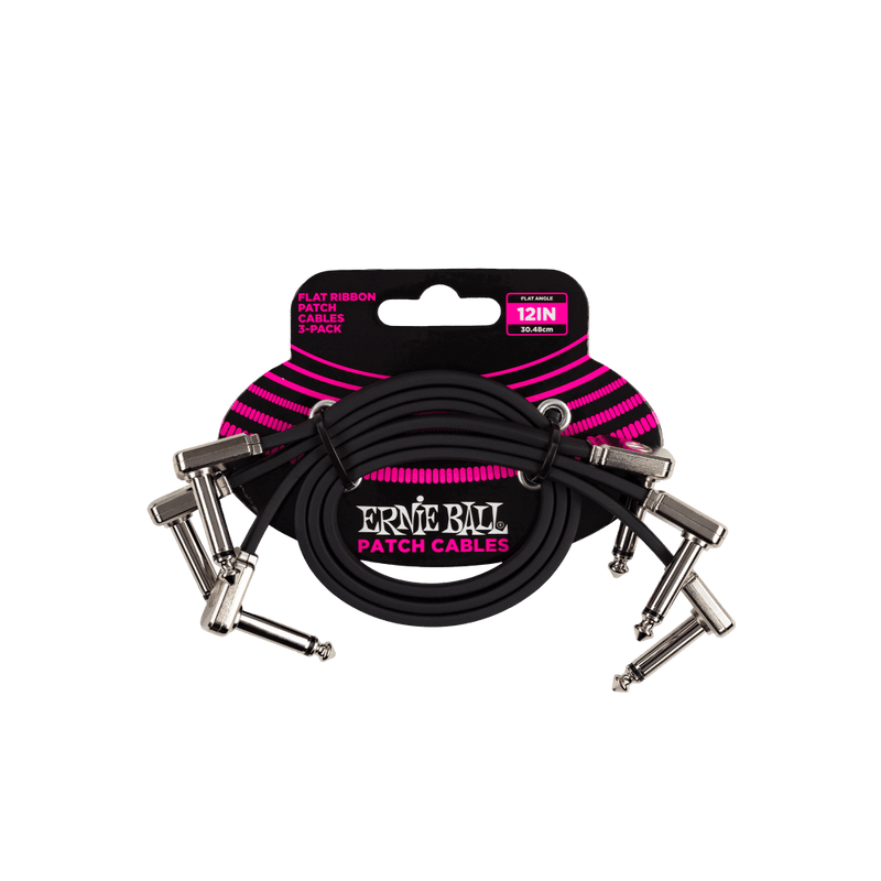 Ernie Ball 12" Flat Ribbon Patch Cable 3 Pack Black