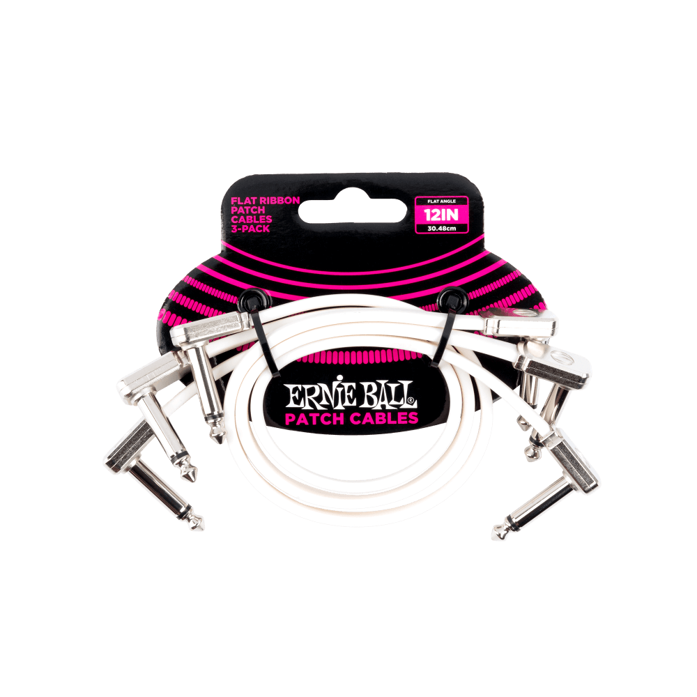 Ernie Ball 12" Flat Ribbon Patch Cable 3 Pack White