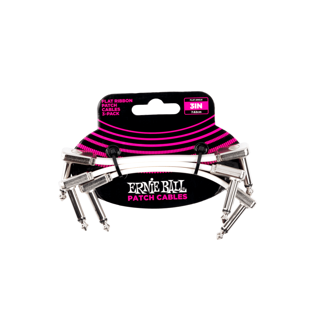 Ernie Ball 3" Flat Ribbon Patch Cable 3-Pack White