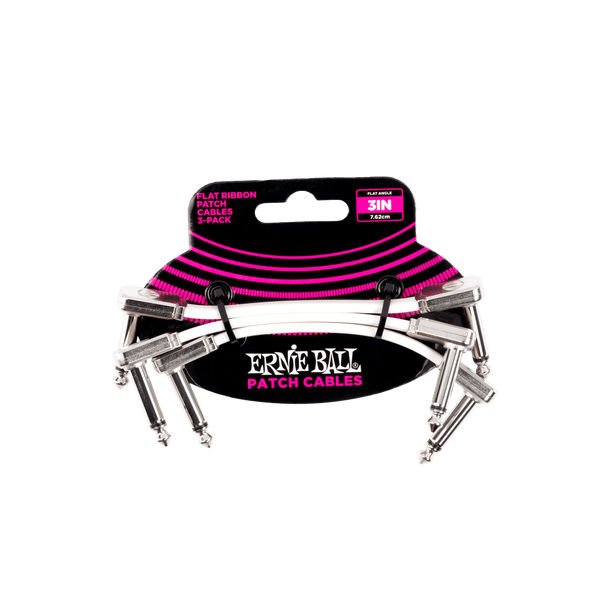Ernie Ball 3" Flat Ribbon Patch Cable 3-Pack White