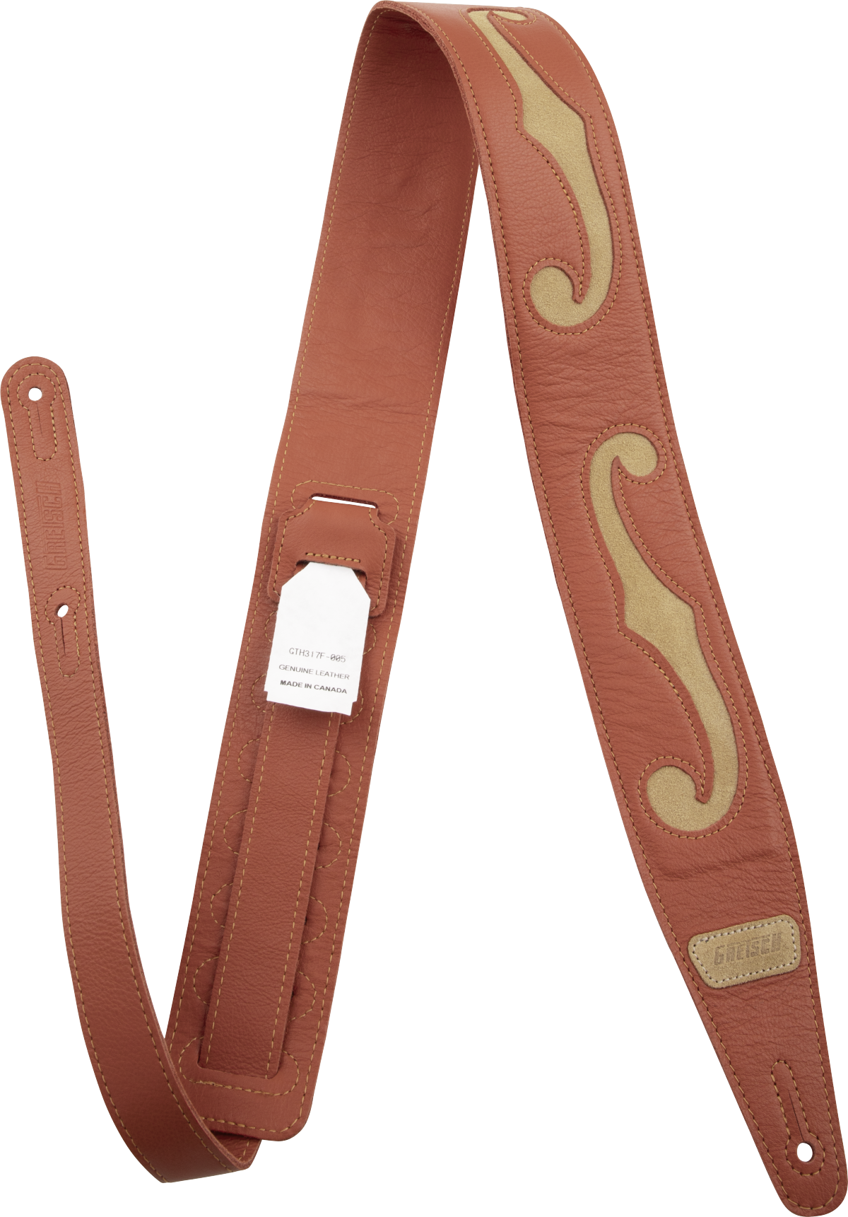 Gretsch F-Holes Leather Strap, Orange and Tan, 3"