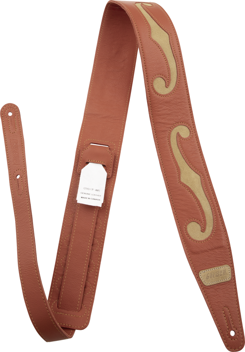 Gretsch F-Holes Leather Strap, Orange and Tan, 3"