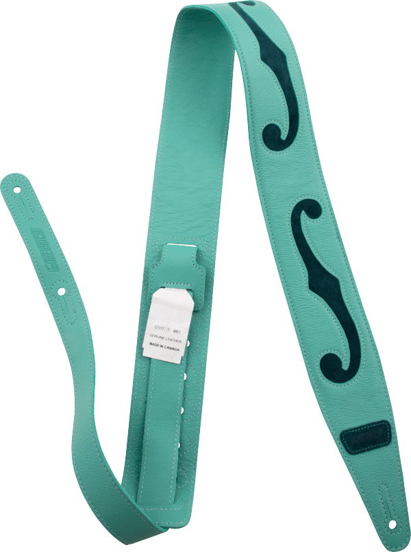 Gretsch F-Holes Leather Strap Seafoam Green with Deep Green 3"