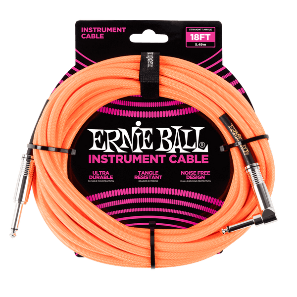 Ernie Ball 18' Braided Straight/Angle Instrument Cable Neon Orange
