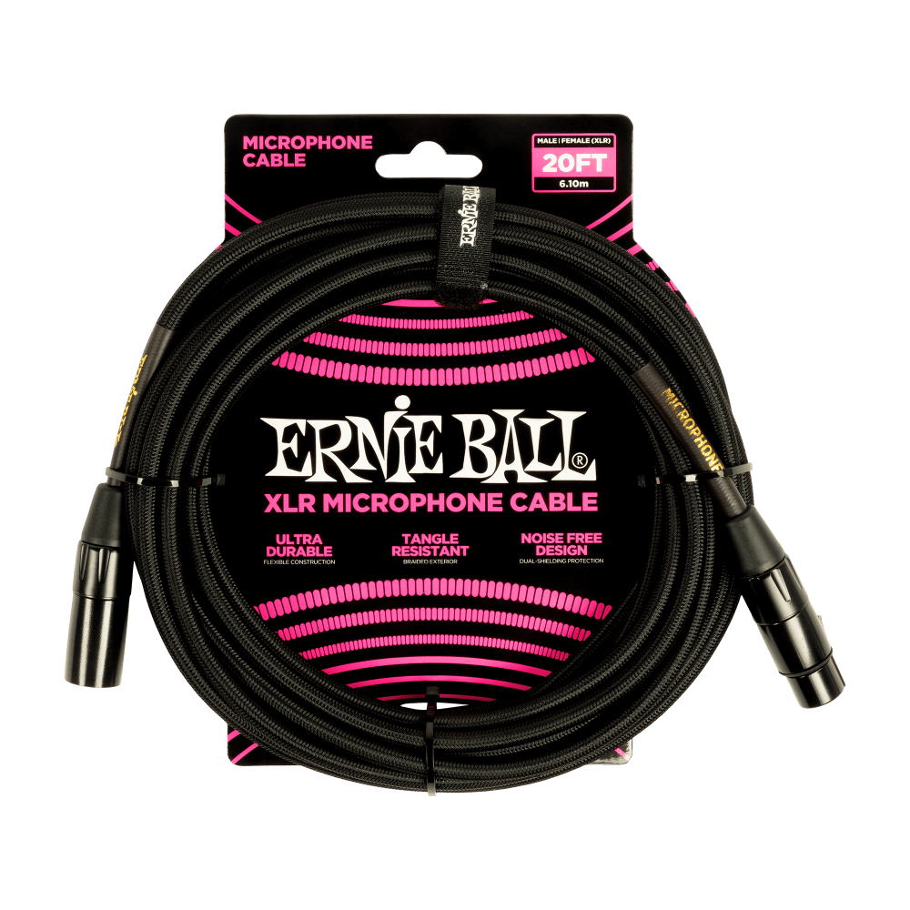 Ernie Ball Braided XLR Microphone Cable Male/Female 20ft Black