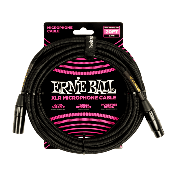 Ernie Ball Braided XLR Microphone Cable Male/Female 20ft Black