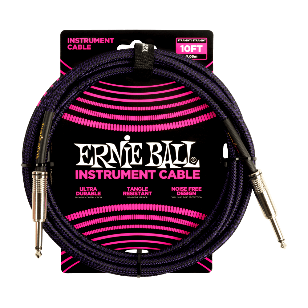 Ernie Ball 10' Braided Straight/Straight Instrument Cable Purple/Black