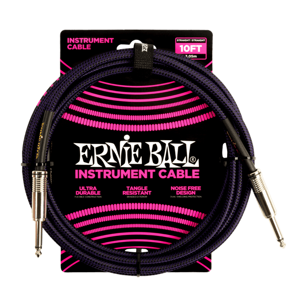 Ernie Ball 10' Braided Straight/Straight Instrument Cable Purple/Black