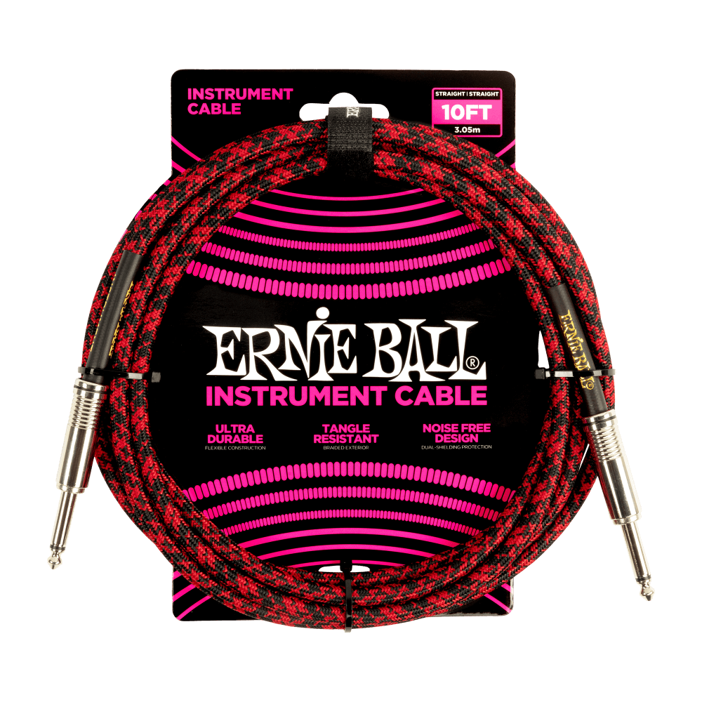 Ernie Ball 10' Braided Straight/Straight Instrument Cable Red/Black