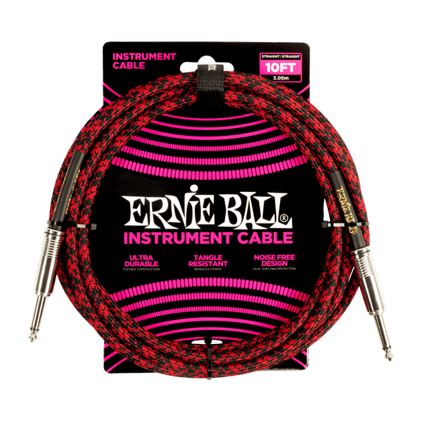 Ernie Ball 10' Braided Straight/Straight Instrument Cable Red/Black