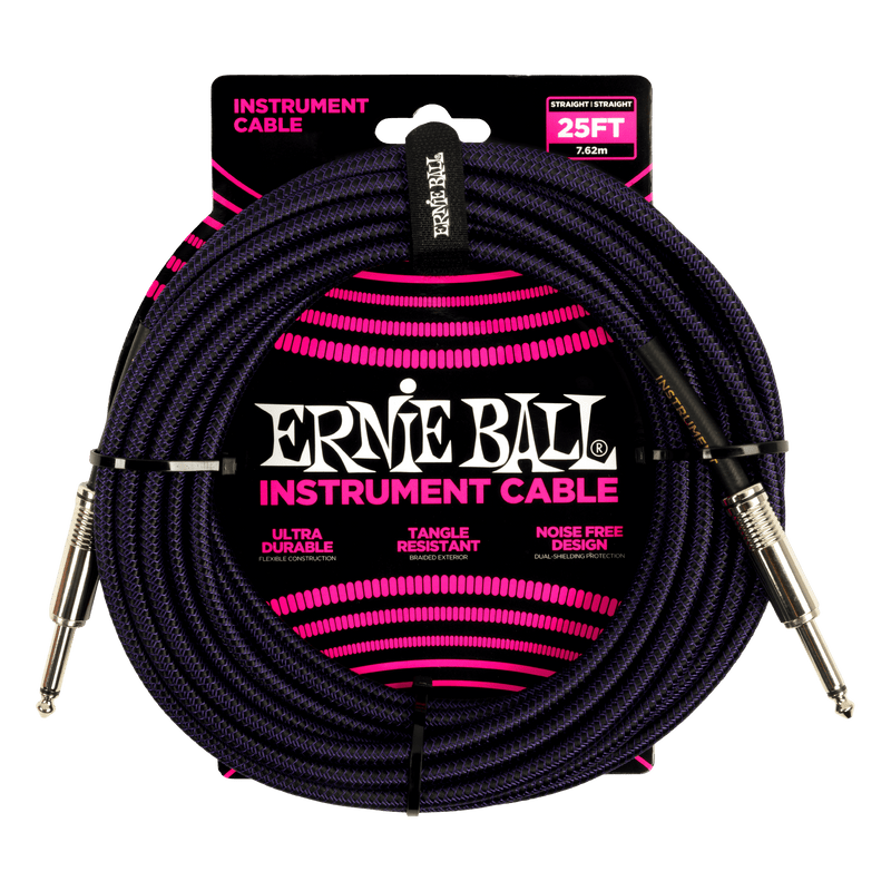 Ernie Ball 25' Braided Straight/Angle Instrument Cable Purple Black