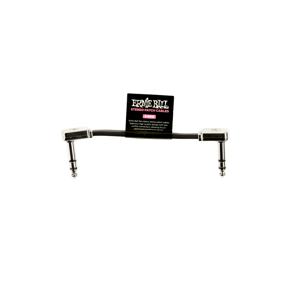 Ernie Ball Flat Ribbon Stereo Patch Cable 3in Black Single